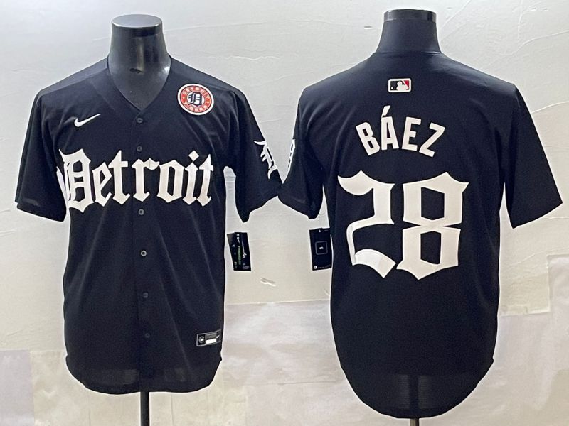 Men 2025 Detroit Tigers #28 Baez Black Five generations Joint Name Nike MLB Jersey style 24->detroit tigers->MLB Jersey